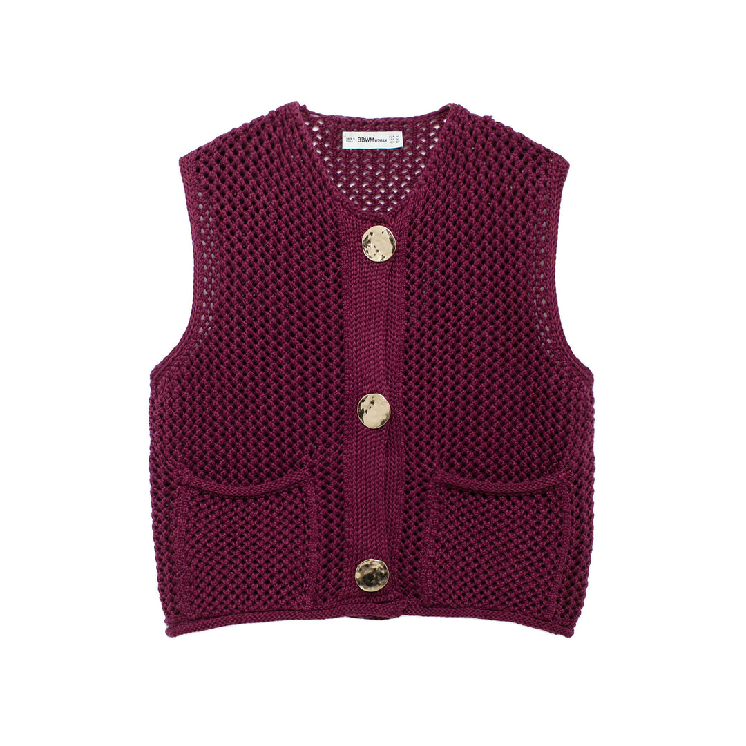 Lune London Women's Knit Vest with Buttons and Pockets