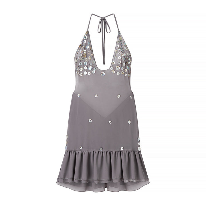Summer dress for women with shimmering sequins and a voluminous hem Lune London