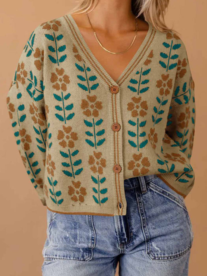 Women's knitted jacket with floral design and button details Lune London