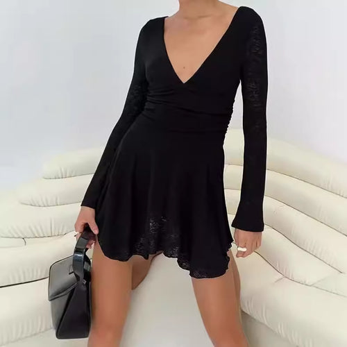 Playfully cut mini dress for women with V-neck and long sleeves Lune London