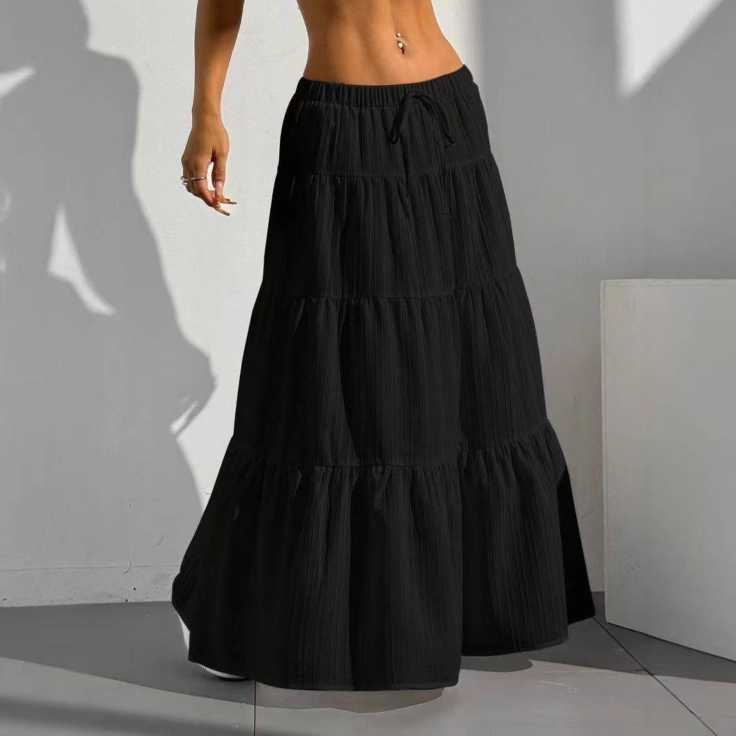 Long ruffled skirt for ladies with elastic waistband and gathers Lune London