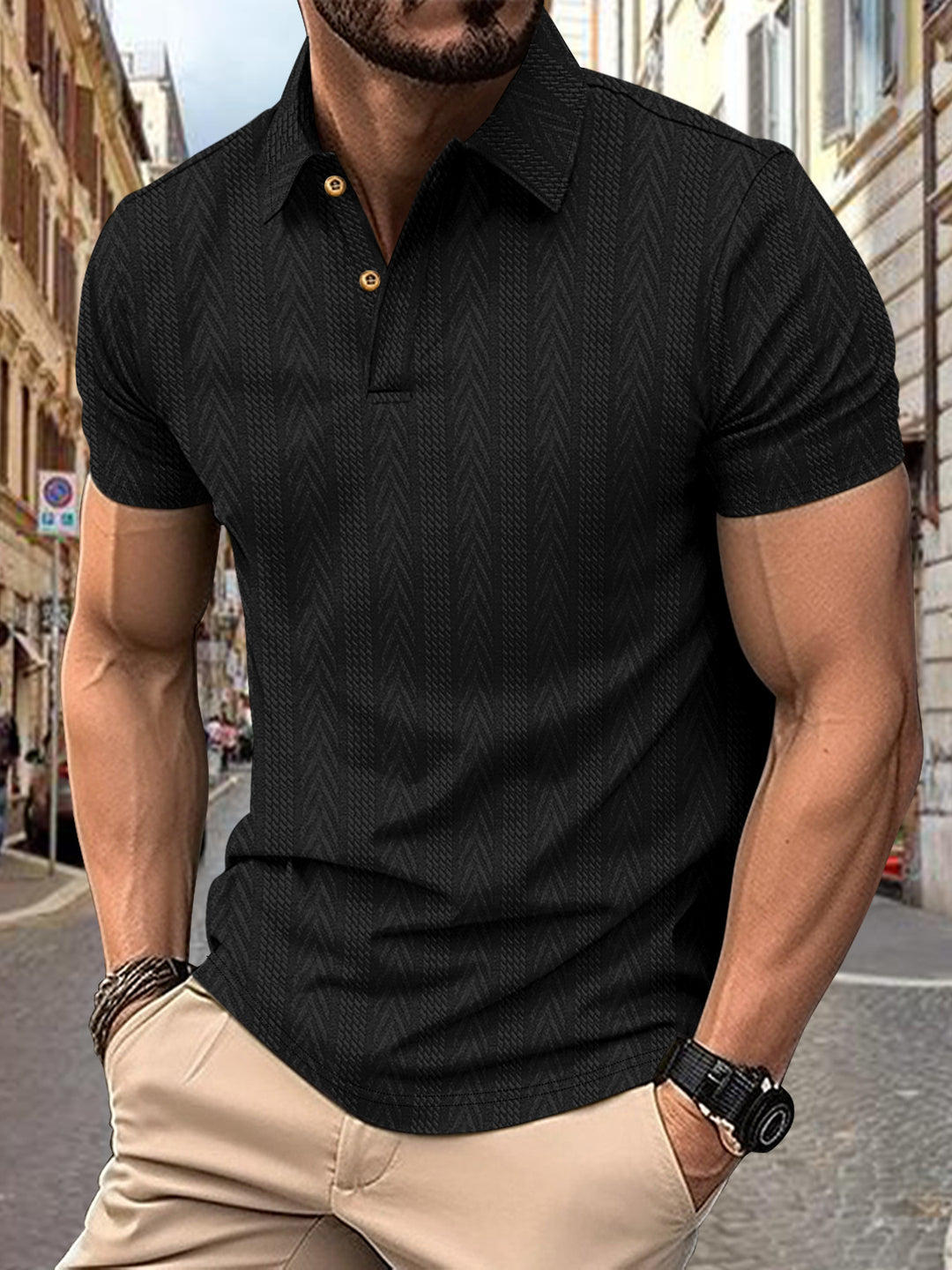 Trendy short-sleeved polo shirt for men with textured design Lune London