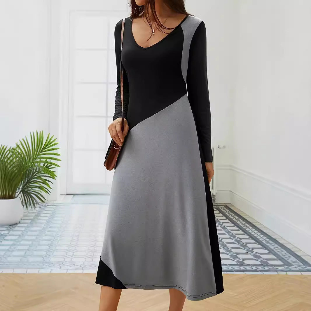 Robe longue ajustée à manches longues pour femmes avec coupe moderne et divisions de couleur Chic & Stil
