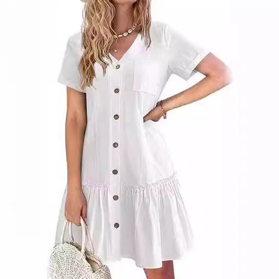 Casual dress for women with button closure and ruffles Lune London