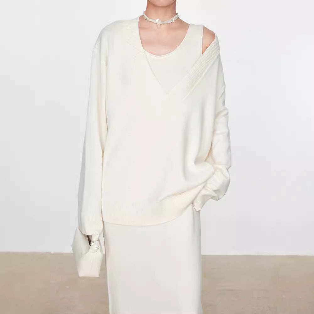 Pull en tricot épais pour femmes avec décolleté en V et coupe oversize Chic & Stil