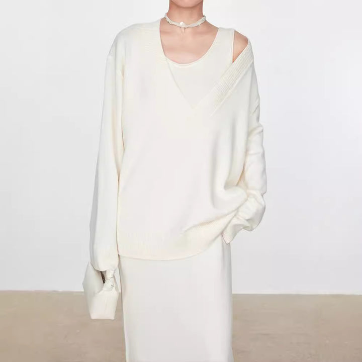 Pull en tricot épais pour femmes avec décolleté en V et coupe oversize Chic & Stil