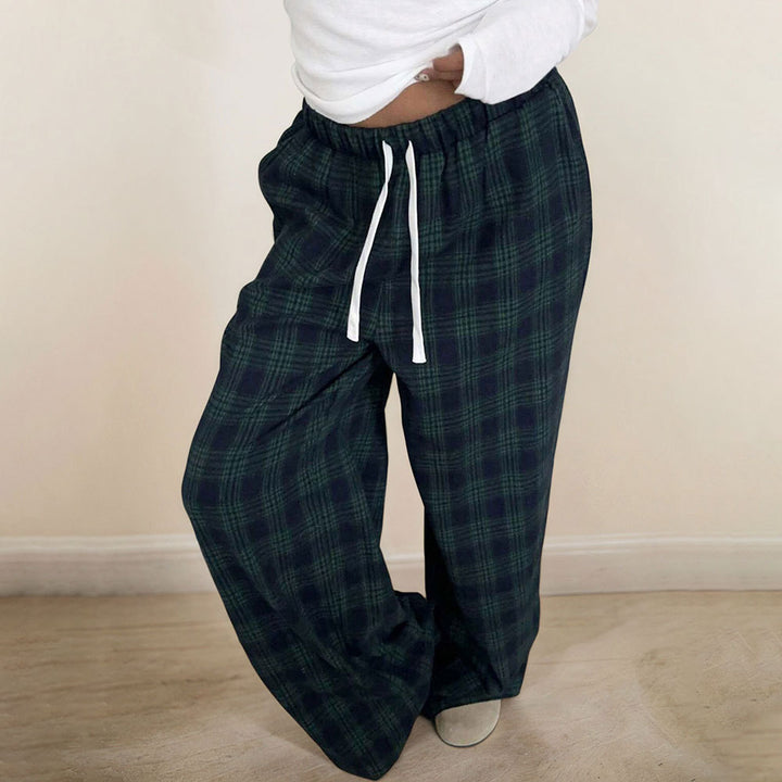 Pantalons à carreaux décontractés pour femmes avec taille élastique et cordon de serrage ajustable Chic & Stil