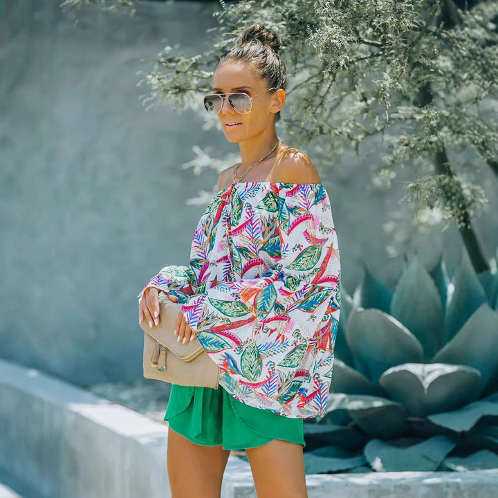 Woman Blouse off-shoulder tropical print Lune London