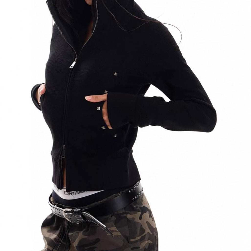 Fashion hooded jacket for women with decorative studs and fitted cut Lune London