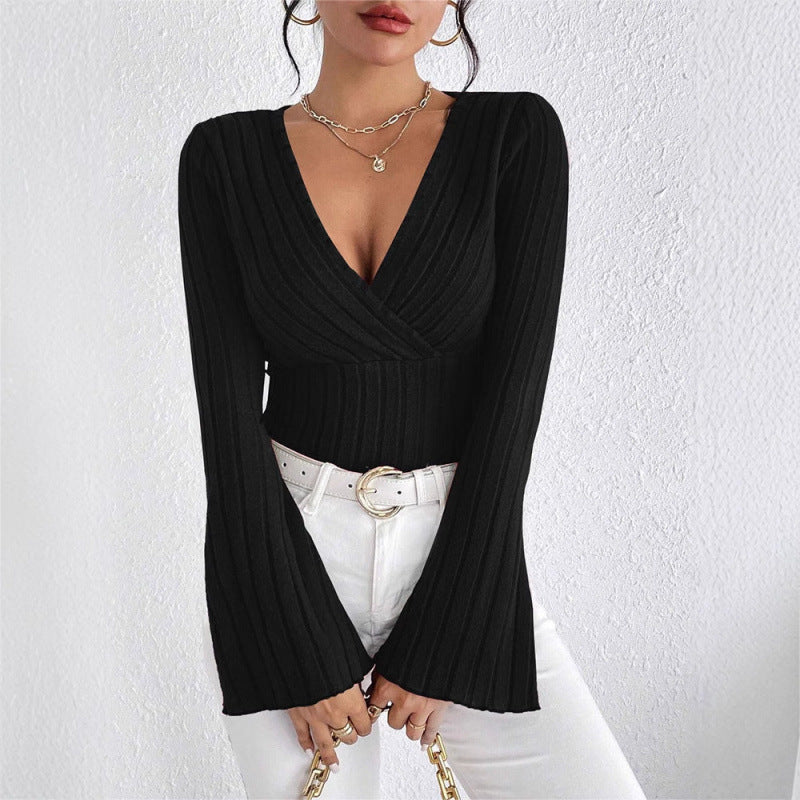 Women's figure-enhancing knit bodysuit with V-neck and wide sleeves Lune London