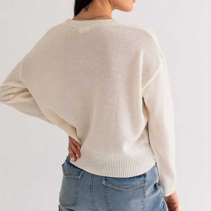 Casual knitted sweater for women with flocked inscription Lune London