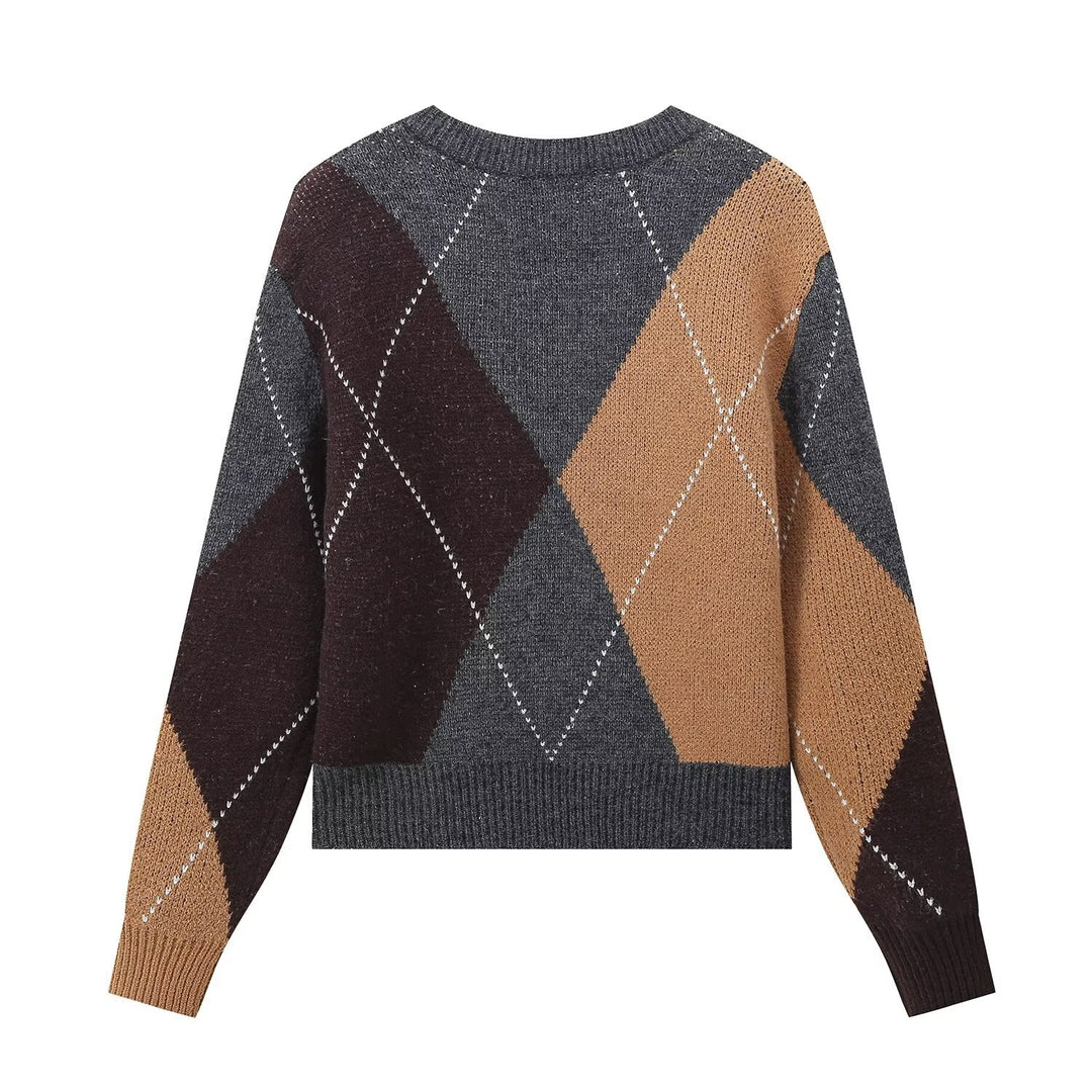 Trendy women's V-neck sweater with graphic pattern Lune London