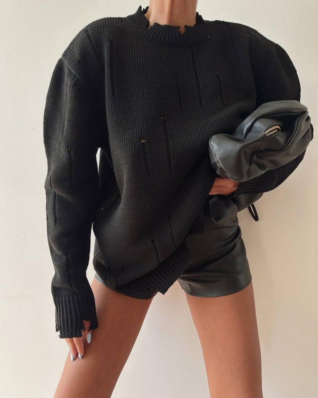 Chunky knit sweater for women with distressed details Lune London