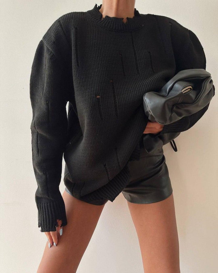 Chunky knit sweater for women with distressed details Lune London
