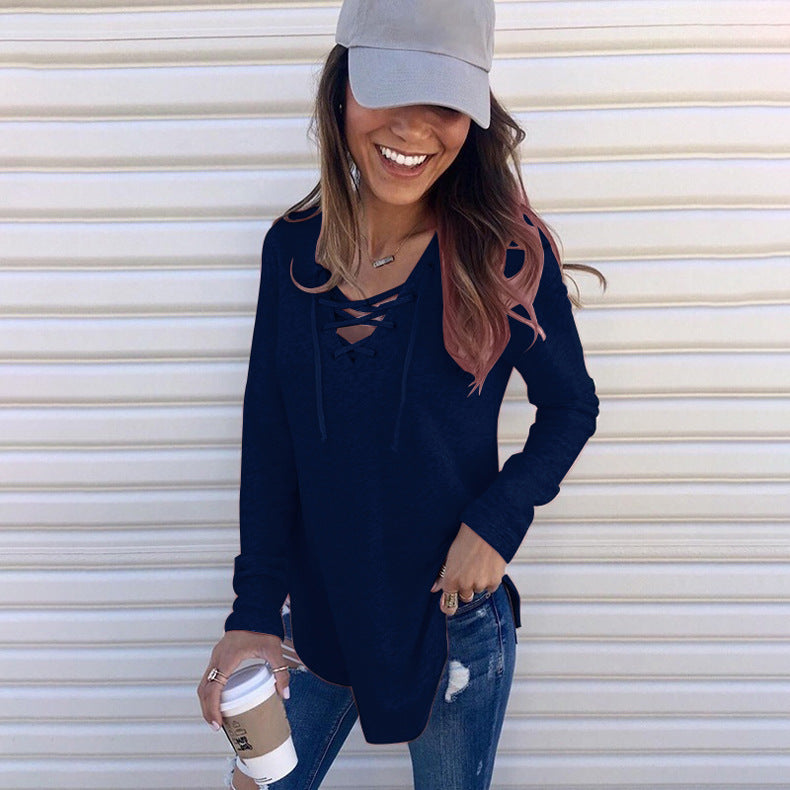 Long sleeve shirt for women with deep neckline and laces Lune London