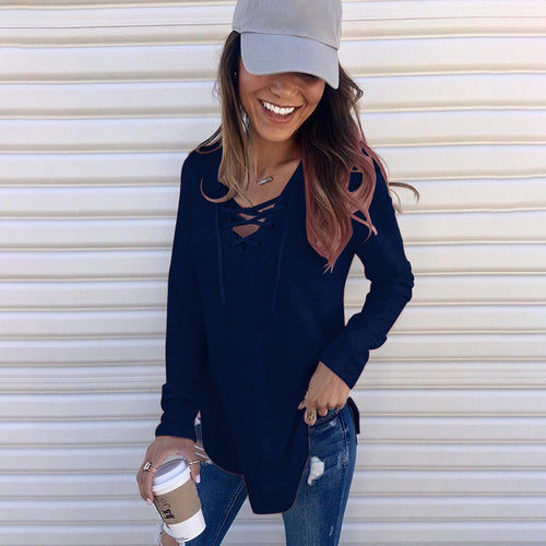 Long sleeve shirt for women with deep neckline and laces Lune London