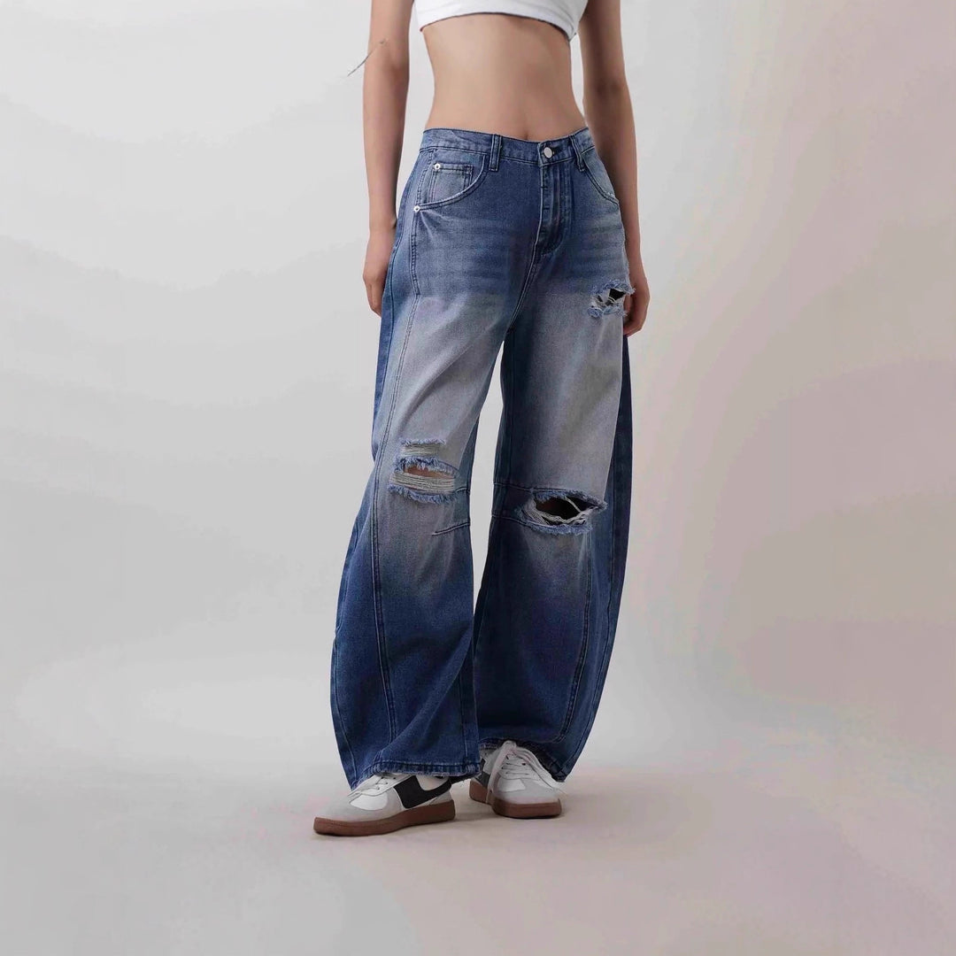 Ladies wide-cut destroyed jeans Lune London