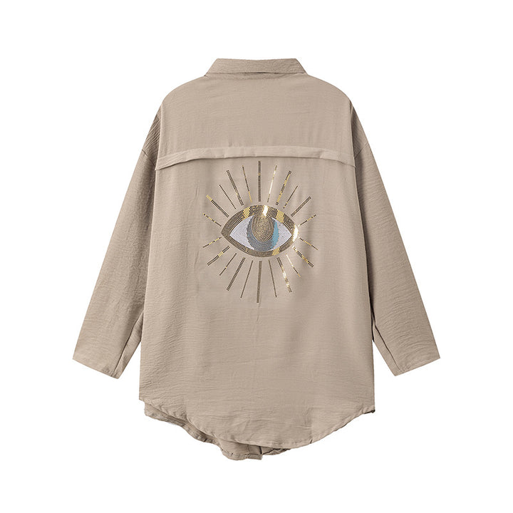 Graphic button-up shirt for plus size women Lune London