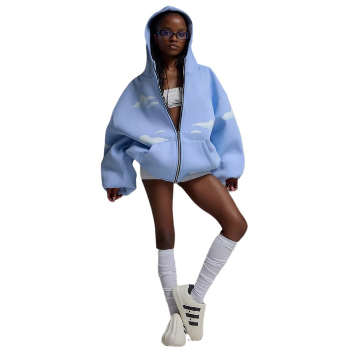Oversized hooded jacket for women with airy cloud patterns Lune London