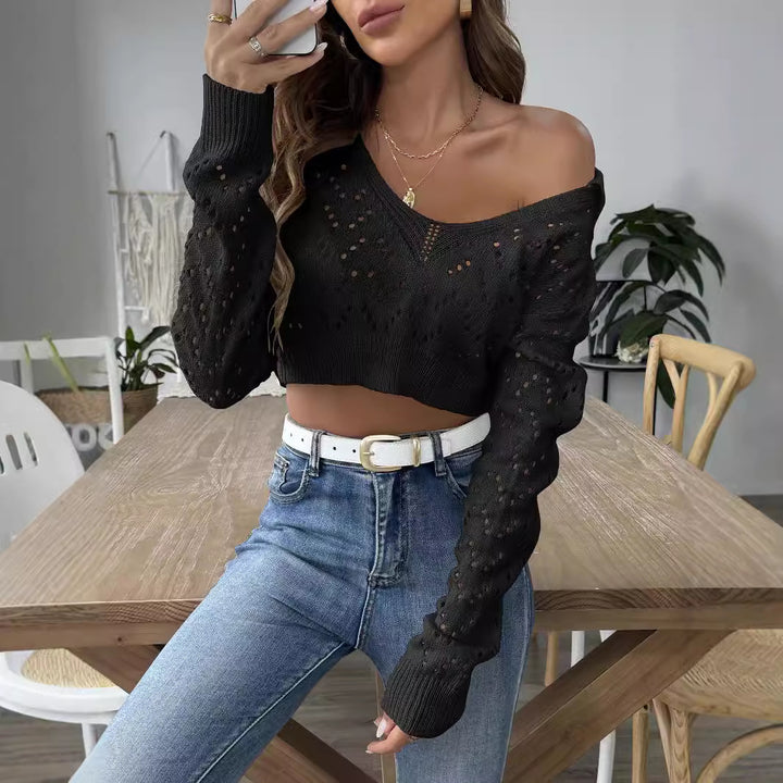 V-neck knitted sweater for women cropped Lune London