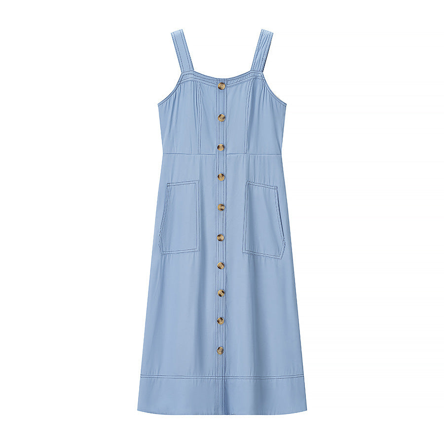 Maxi dress for women with button details and practical pockets Lune London