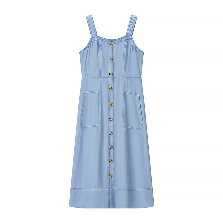 Maxi dress for women with button details and practical pockets Lune London