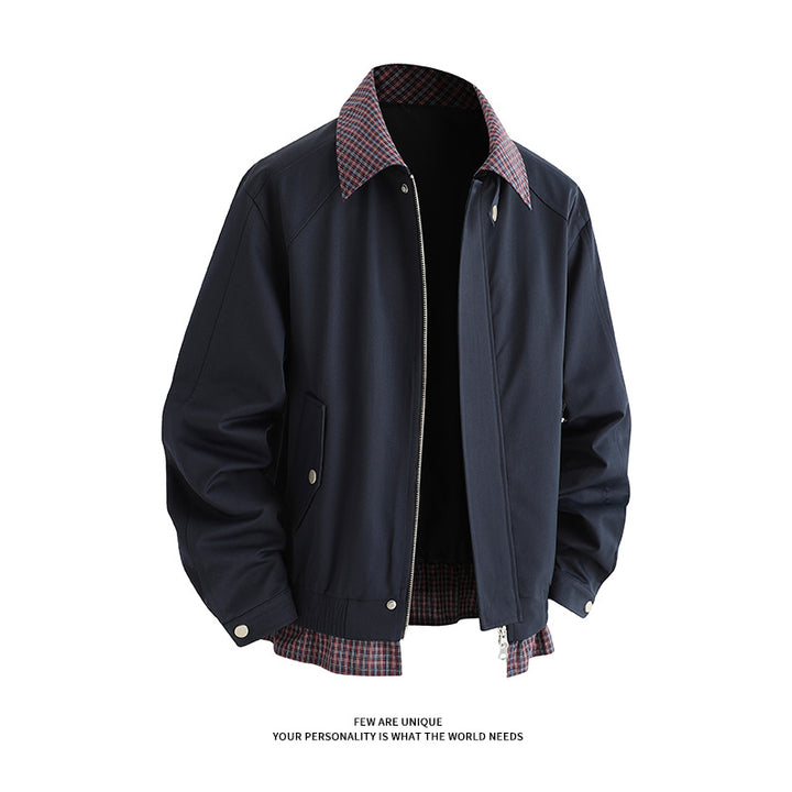 Fashionable men's transitional jacket with stylish plaid interior lining Lune London