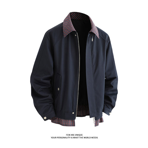 Fashionable men's transitional jacket with stylish plaid interior lining Lune London