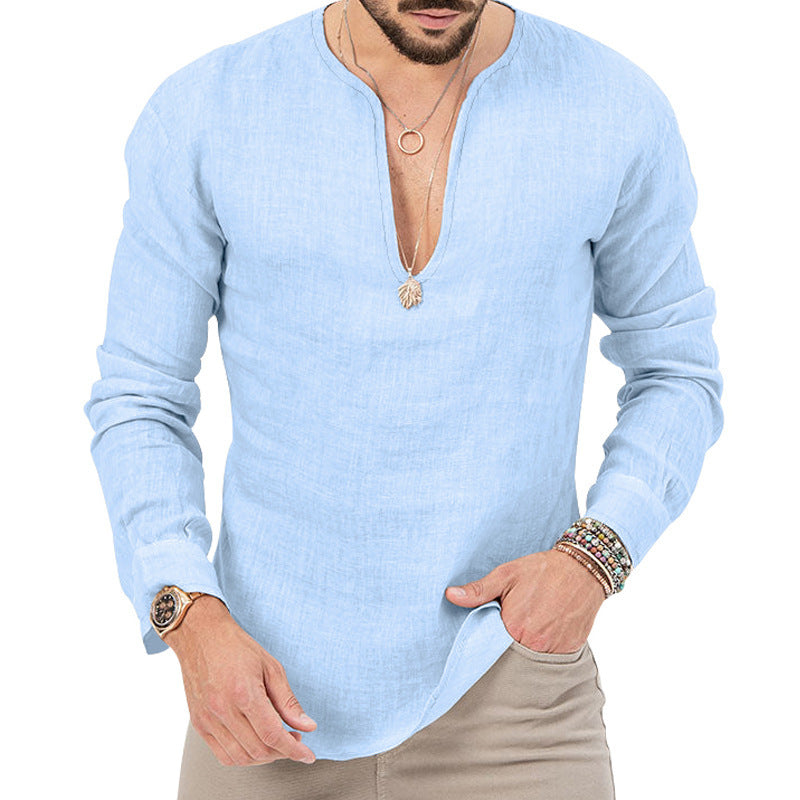 Lightweight long-sleeve shirt for men with deep round neckline and playful cut Lune London
