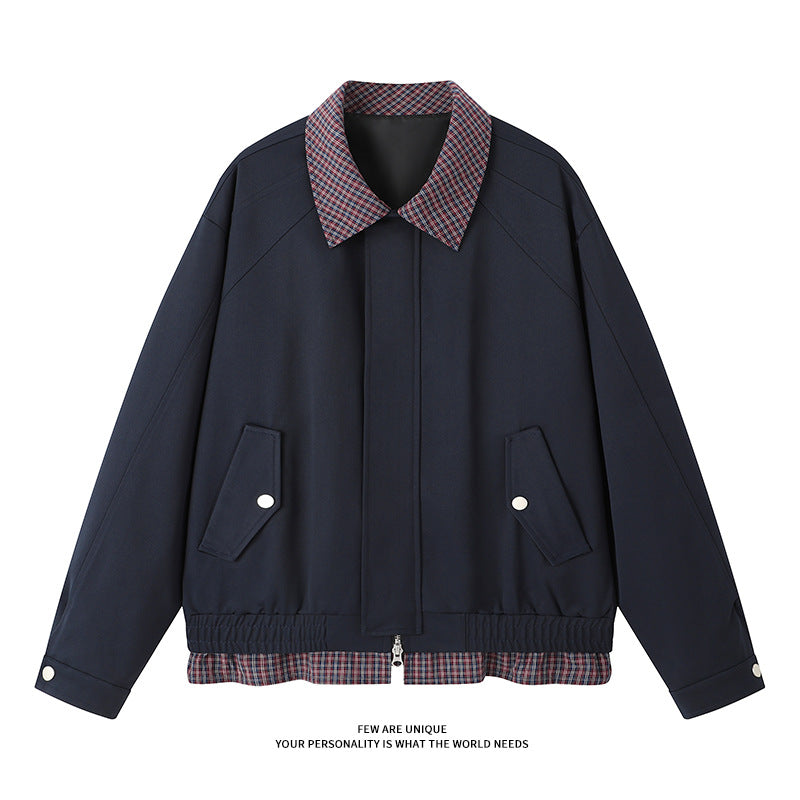 Fashionable men's transitional jacket with stylish plaid interior lining Lune London