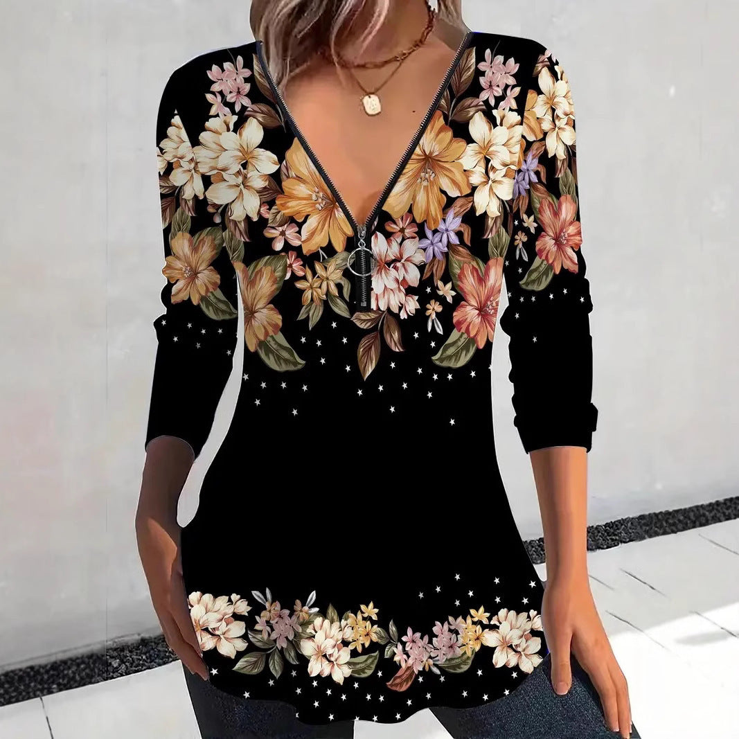 Women's blouse with floral print and zipper Lune London