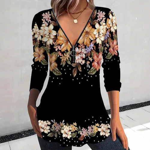 Women's blouse with floral print and zipper Lune London