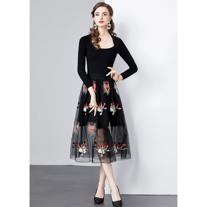 Ladies Elegant Embroidered Midi Dress Lune London
