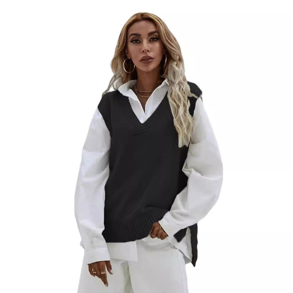 Knit sweater for women with V-neck and casual fit Lune London