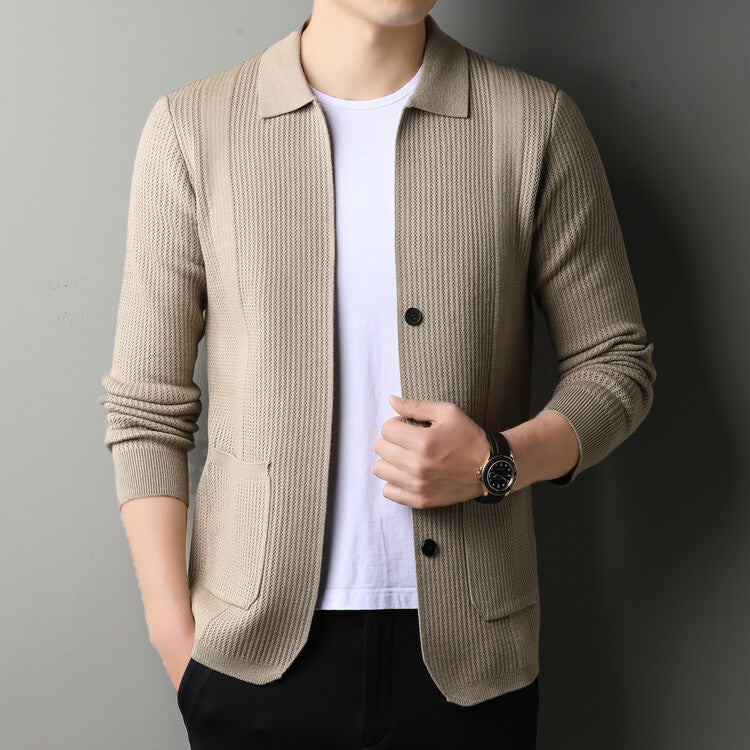 Lune London textured surface casual knit cardigan for men