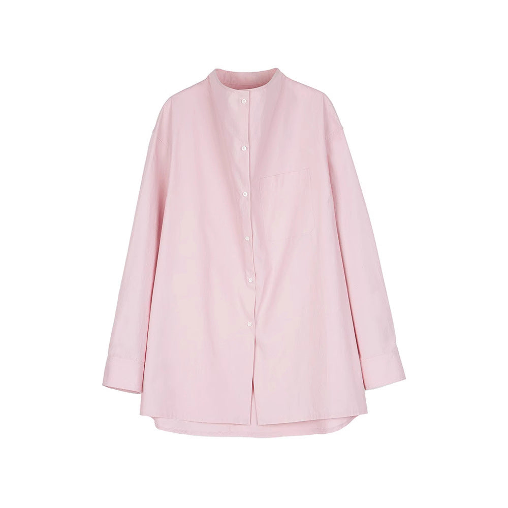 Chemise à manches longues pour femme avec patte de boutonnage minimaliste et poche poitrine Chic & Stil