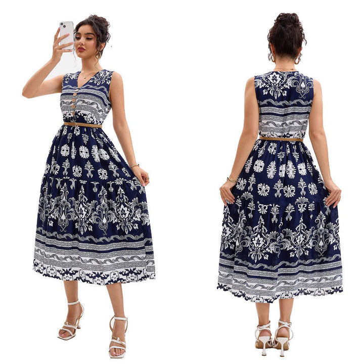 Ladies Vintage Floral Buttoned Midi Dress Lune London