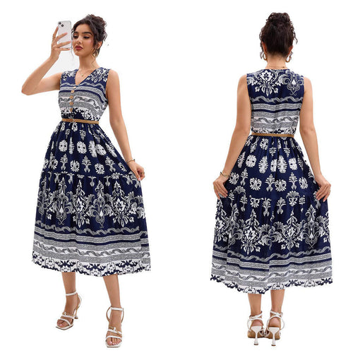 Ladies Vintage Floral Buttoned Midi Dress Lune London