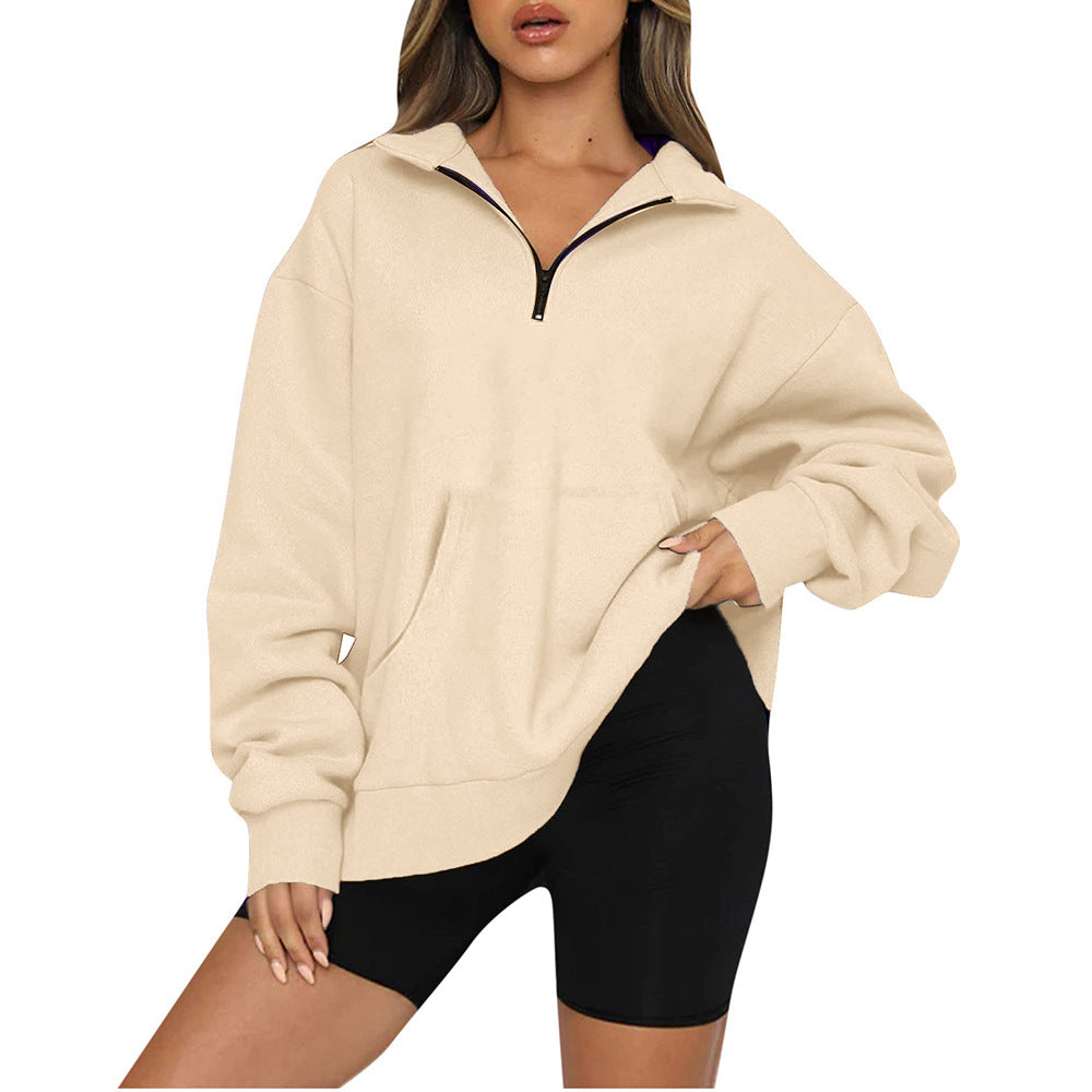Oversized sweatshirt for women with half-zip and hood Lune London