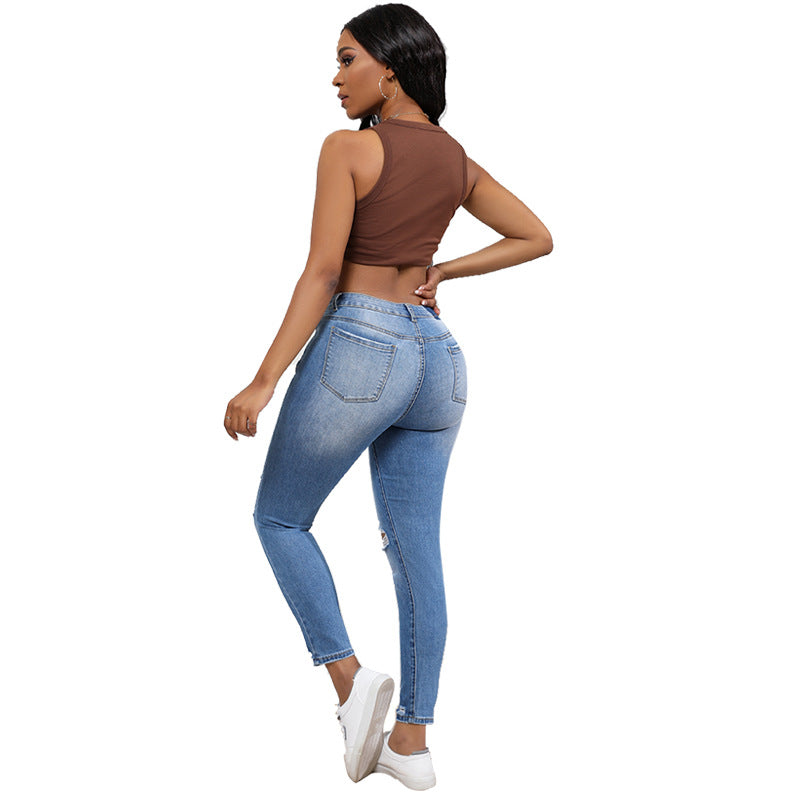 Jeans taille haute pour femmes au look détruit tendance avec de forts détails de déchirure Lune London