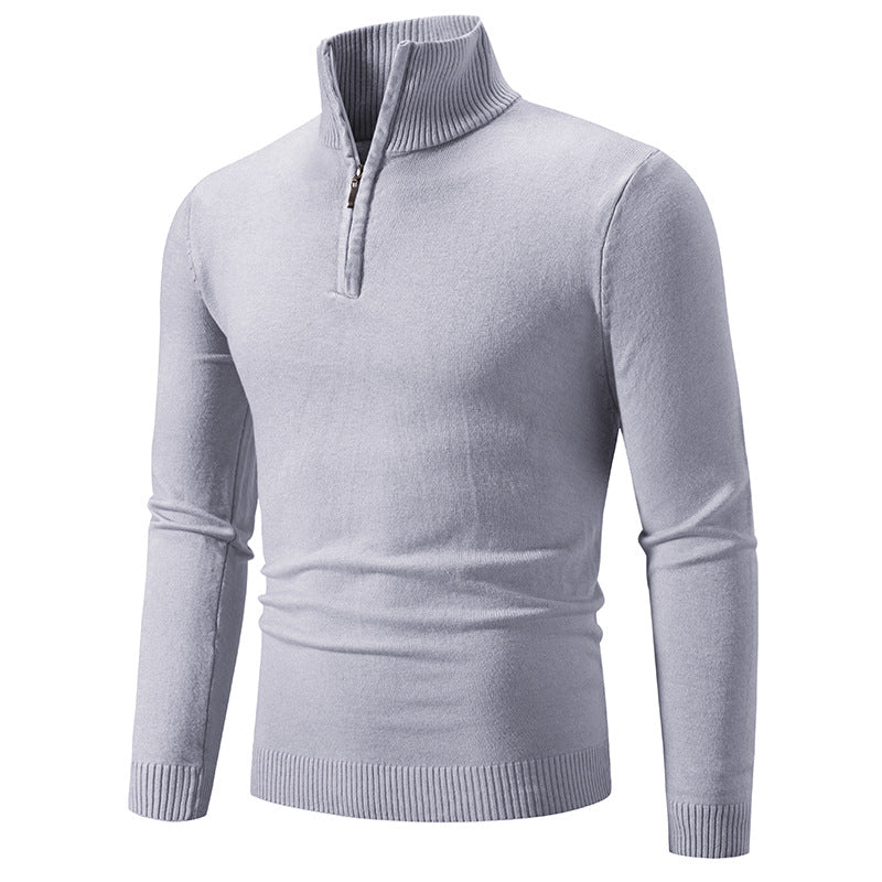 Knitted pullover for men with a modern high collar and a practical zipper Lune London