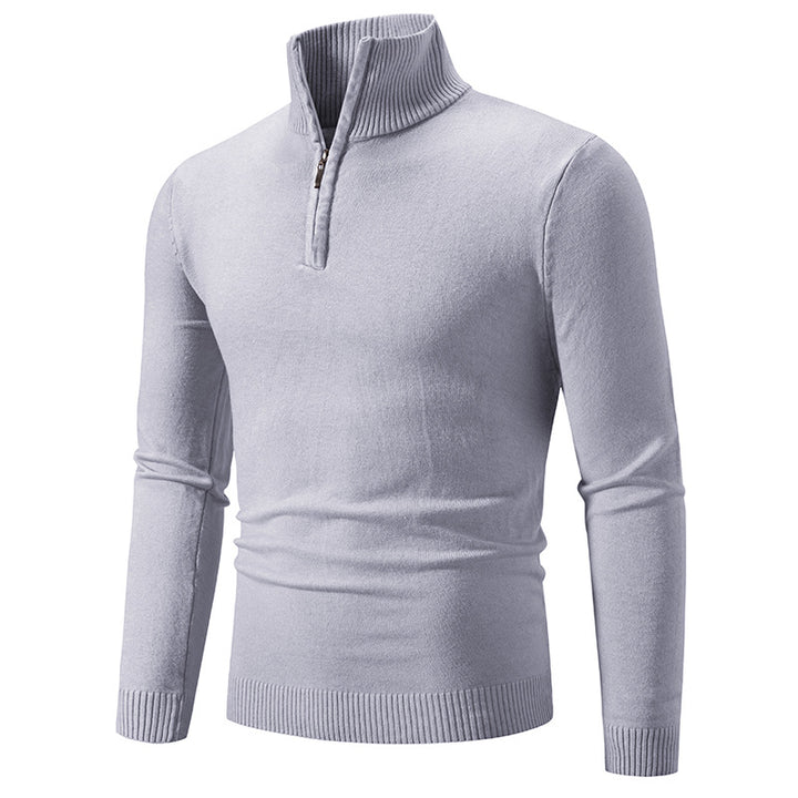 Knitted pullover for men with a modern high collar and a practical zipper Lune London