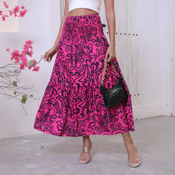 Maxi skirt for women with bold and cheerful patterns and an elastic waist Lune London