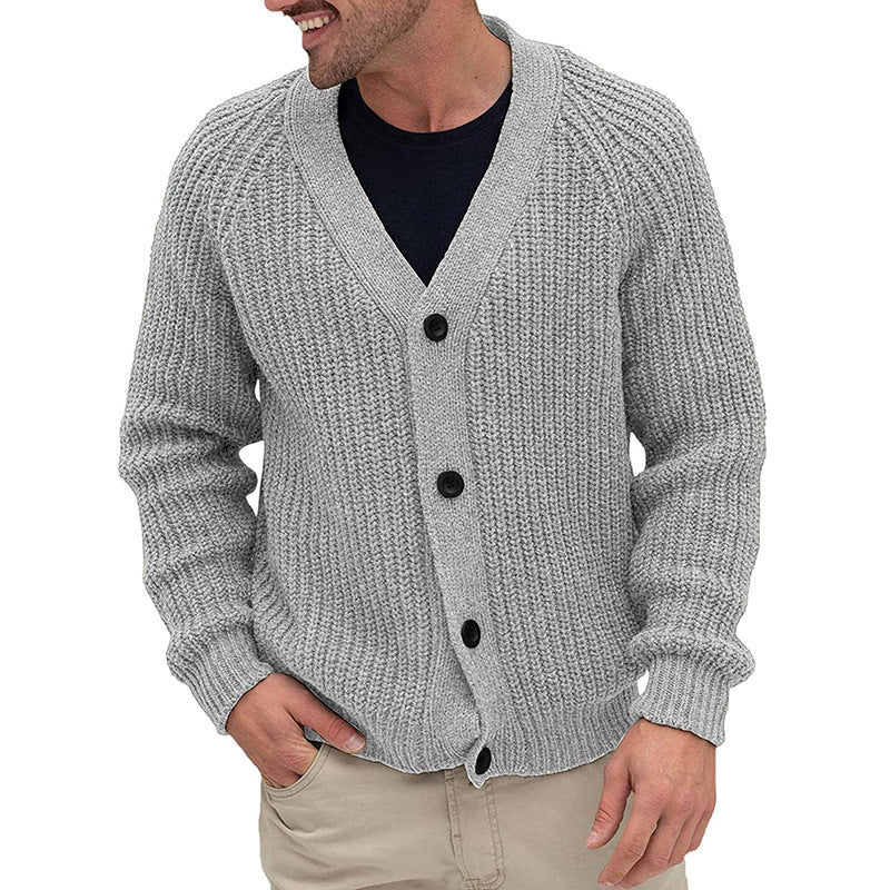 Men's knitted jacket with a coarse knit structure and elegant button details Lune London