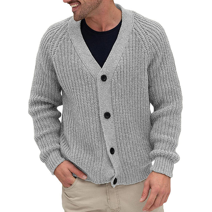 Men's knitted jacket with a coarse knit structure and elegant button details Lune London