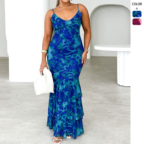 Maxi dress women with voluminous skirt and refined ruffle details Chic & Stil