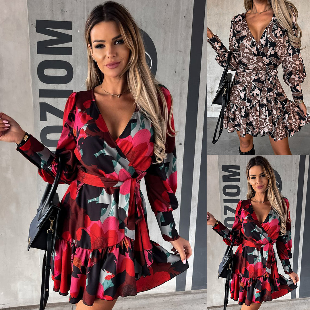 Ladies Mini Wrap Dress Floral Print Lune London