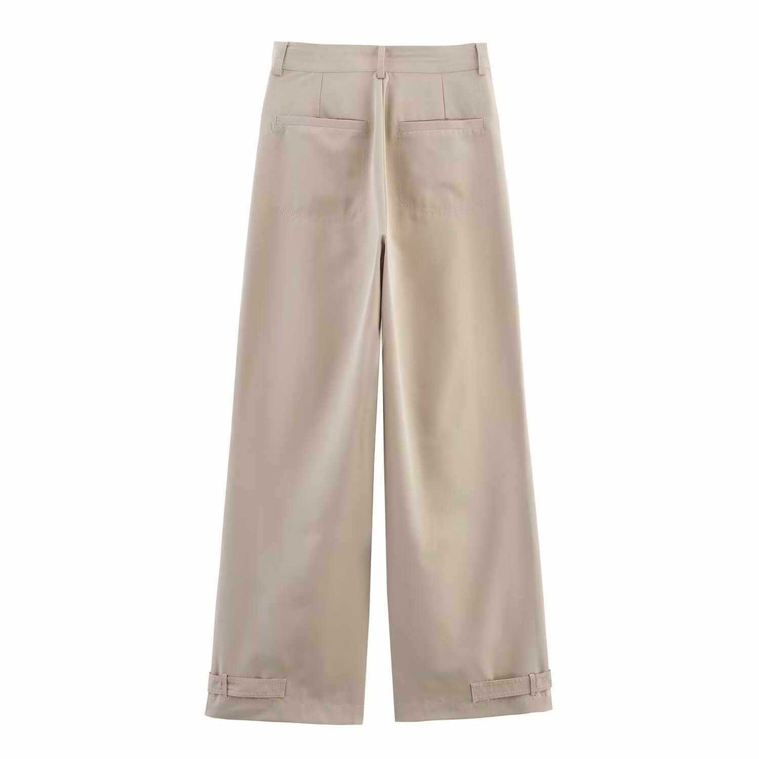 Women's wide high-waisted fabric trousers with elegant button details Lune London