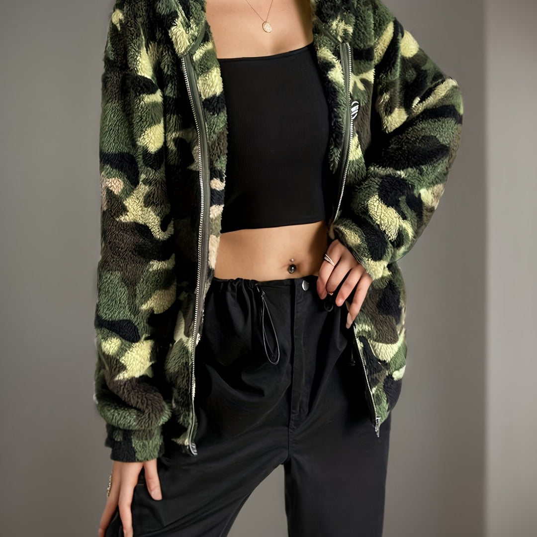 Lune London Camouflage Design Casual Polar Fleece Jacket for Women