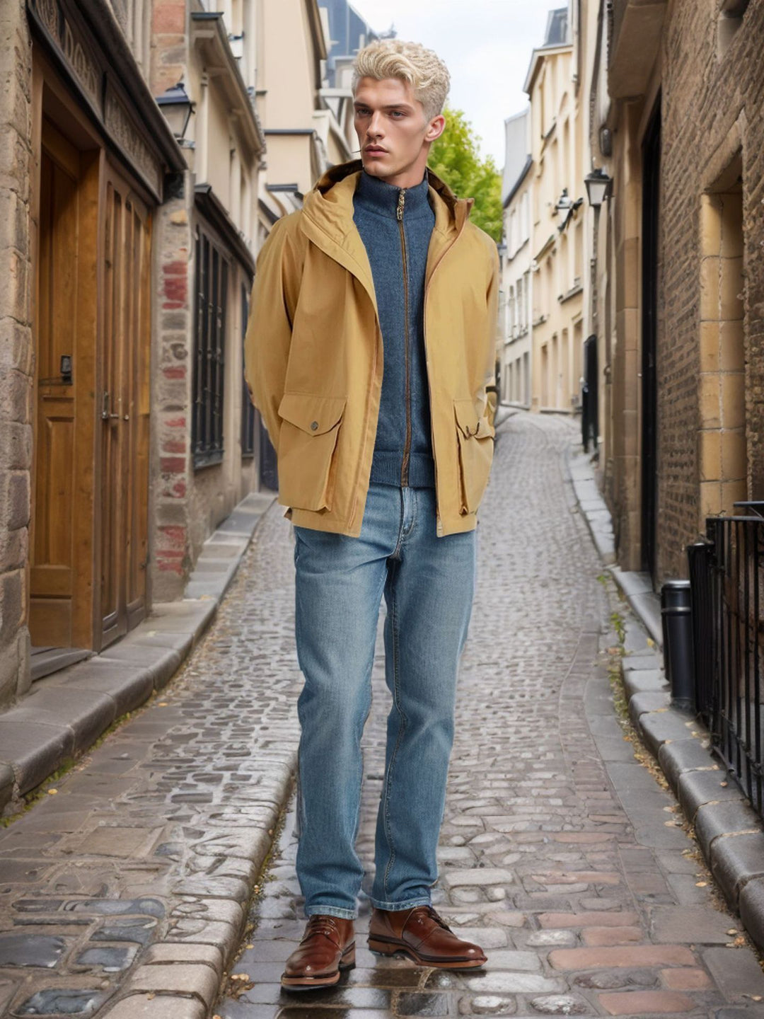 Functional transition jacket for men with adjustable hood collar Lune London